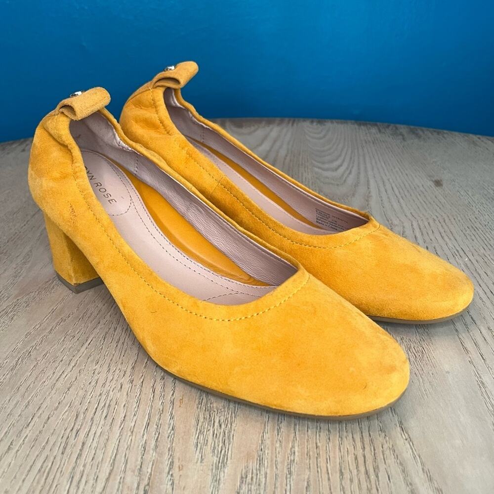 Taryn Rose Yellow Suede Block Heel Pumps